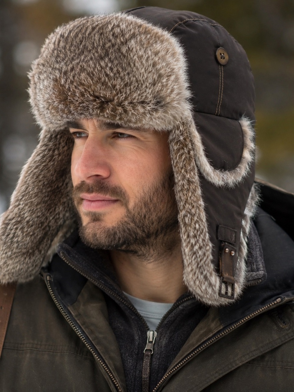 Mad Bomber Nylon Natural Rabbit Fur Trapper Hat Size Large